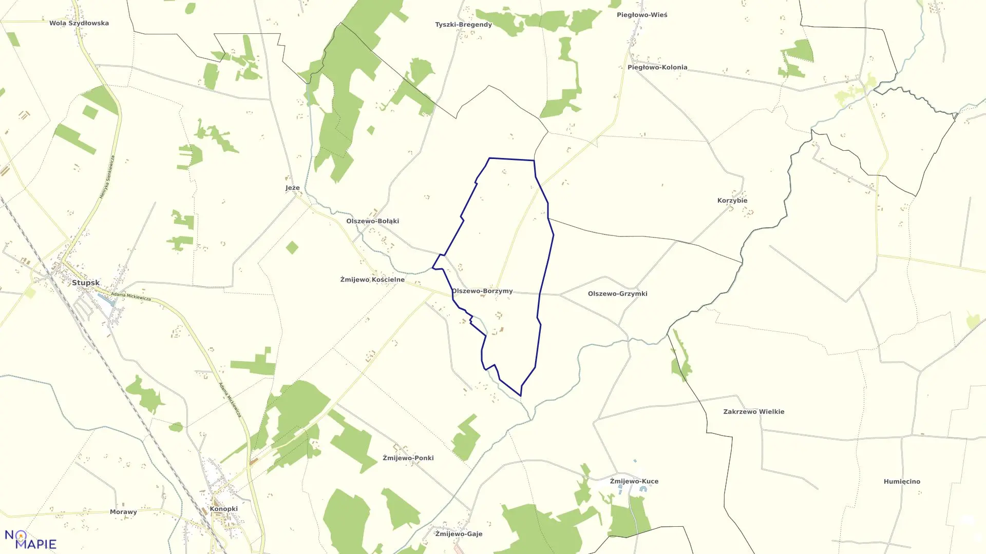 Mapa obrębu BORZYMY w gminie Stupsk